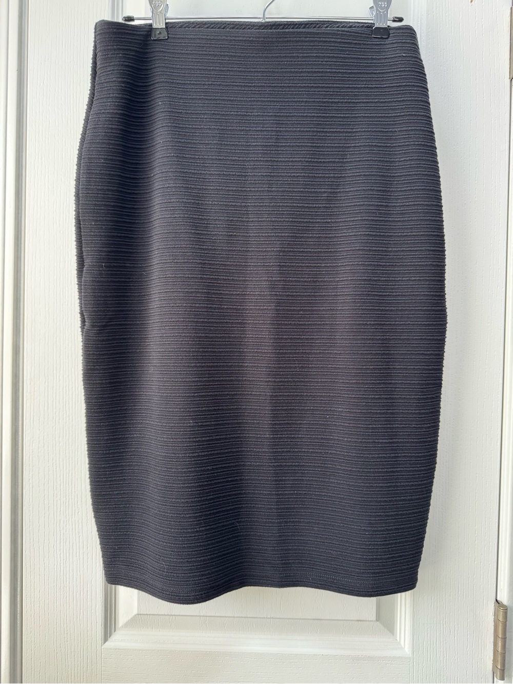 Premise Stretchy Pull-on Black Ribbed Pencil Skirt